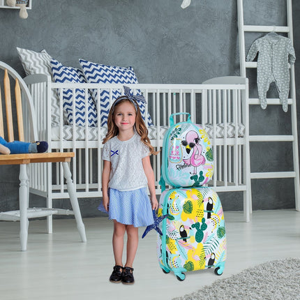 Kids' Luggage Set, Flamingo Design, Suitcase & Backpack, Blue