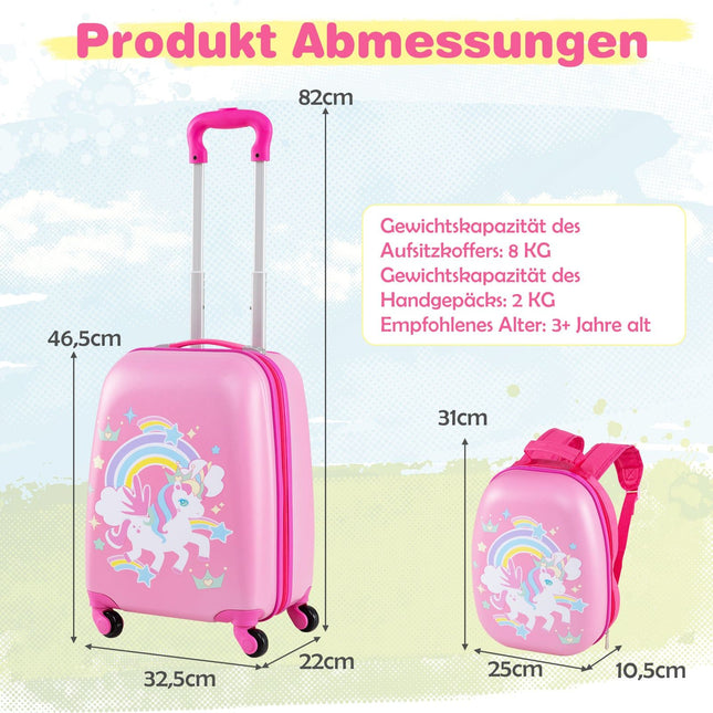 Kids Luggage Set with Spinner Wheels, Pink Unicorn