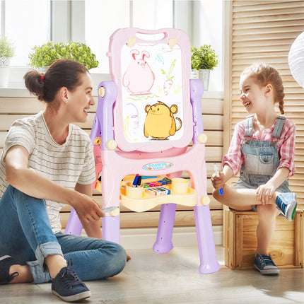 Kids Magnetic Easel, Double-Sided Whiteboard Chalkboard, Purple