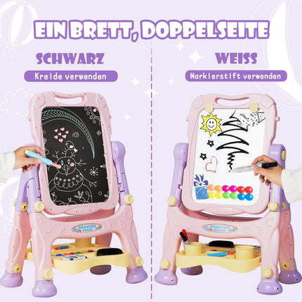 Kids Magnetic Easel, Double-Sided Whiteboard Chalkboard, Purple