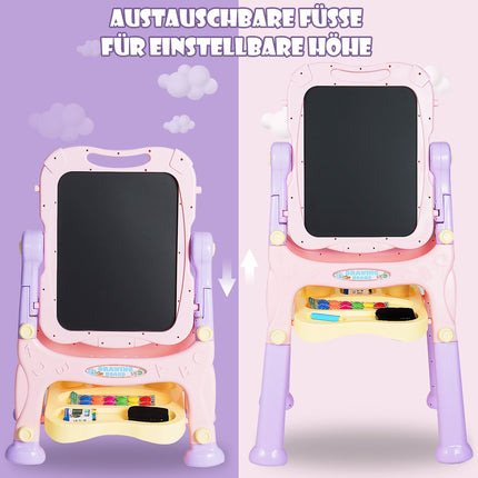 Kids Magnetic Easel, Double-Sided Whiteboard Chalkboard, Purple
