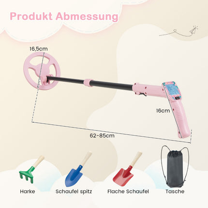 Kids Metal Detector, Adjustable 62–85 cm, LCD, Pink