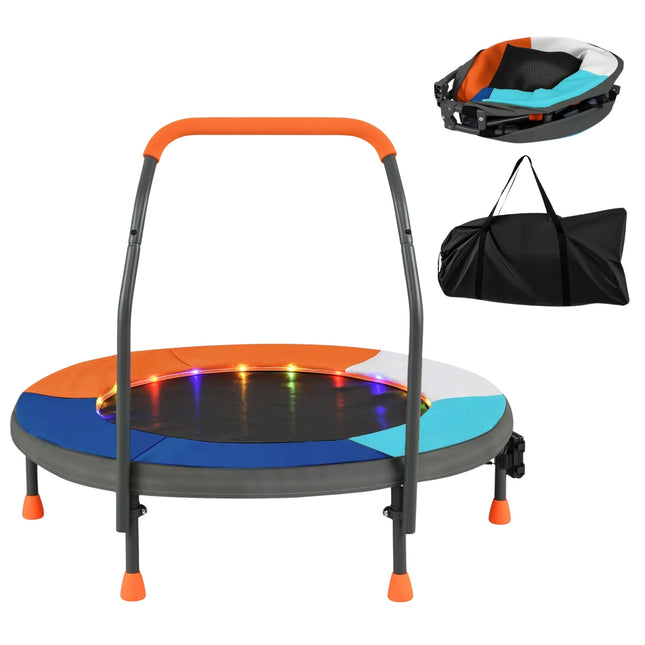 Kids Mini Trampoline with LED Lights, Foldable, 90 cm