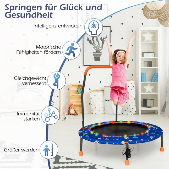 Kids Mini Trampoline with LED Lights, Removable Handle