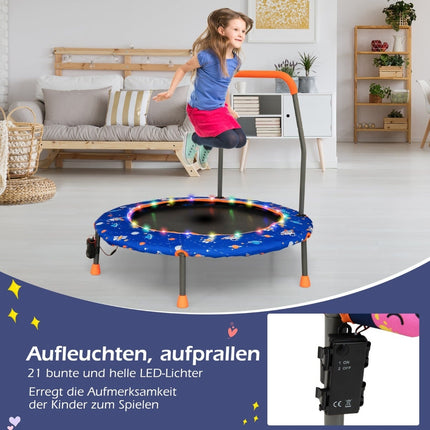 Kids Mini Trampoline with LED Lights, Removable Handle