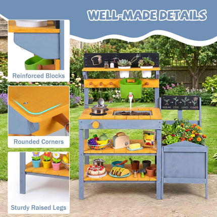 Kids Mud Kitchen Set with Water Reservoir and Chalkboard