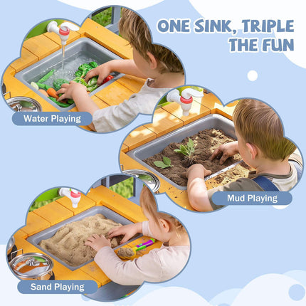 Kids Mud Kitchen Set with Water Reservoir and Chalkboard