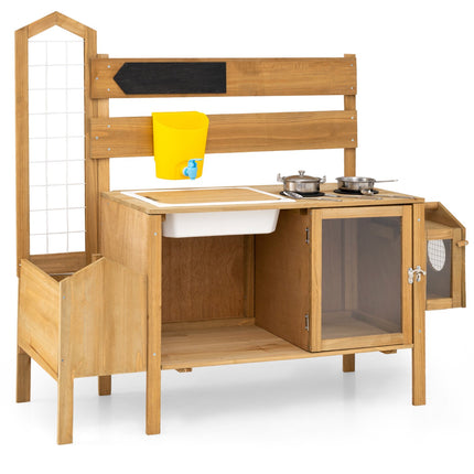 Kids Mud Kitchen with Bird Cage, Stoves & Sink