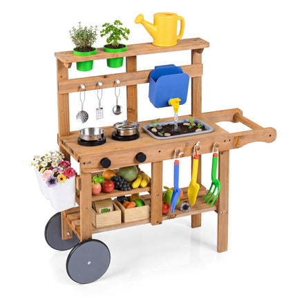Kids Mud Kitchen with Water Tank, Sink & 15 Accessories
