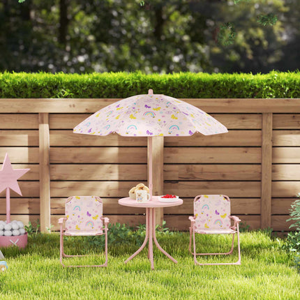 Kids Outdoor Furniture Set with Umbrella – Pink, Foldable