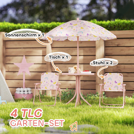 Kids Outdoor Furniture Set with Umbrella – Pink, Foldable