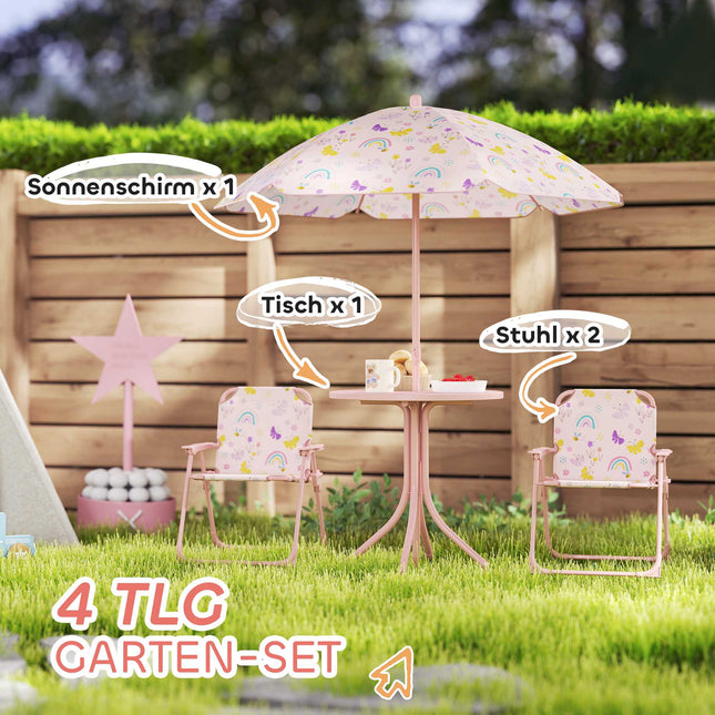 Kids Outdoor Furniture Set with Umbrella – Pink, Foldable
