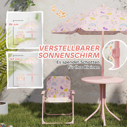 Kids Outdoor Furniture Set with Umbrella – Pink, Foldable