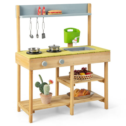 Kids Outdoor Play Kitchen With Stove Top, Wood, Age 3+