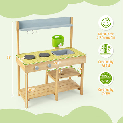 Kids Outdoor Play Kitchen With Stove Top, Wood, Age 3+
