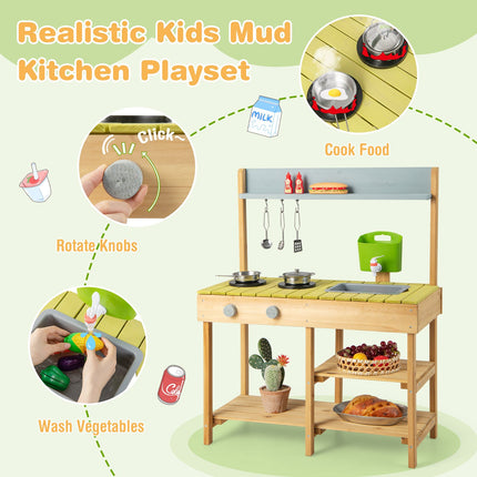 Kids Outdoor Play Kitchen With Stove Top, Wood, Age 3+