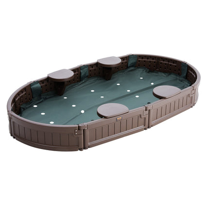 Kids Oval Sandbox With Cover, 4 Seats and Bottom Liner
