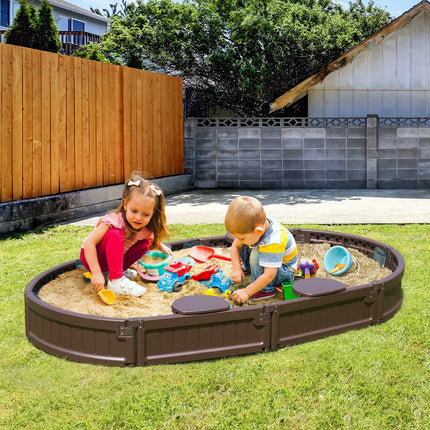 Kids Oval Sandbox With Cover, 4 Seats and Bottom Liner