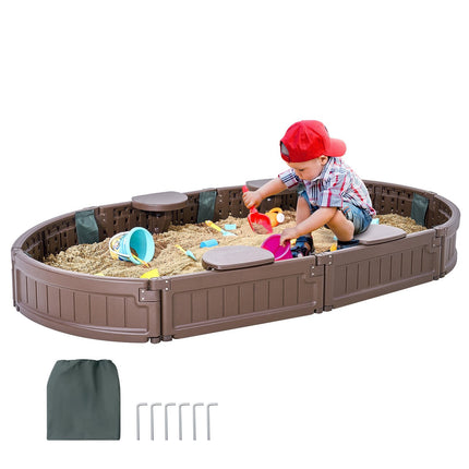 Kids Oval Sandbox With Cover, 4 Seats and Bottom Liner