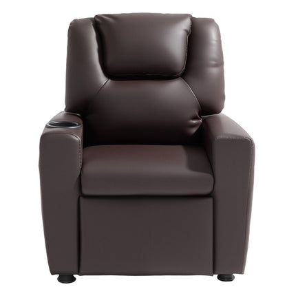 Kids PU Leather Recliner Chair, Cup Holder, Adjustable Backrest