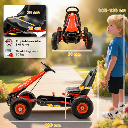 Kids Pedal Go-Kart, Adjustable Seat, EVA Wheels, Ages 3-8