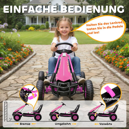 Kids Pedal Go-Kart, Adjustable Seat, EVA Wheels, Ages 3-8