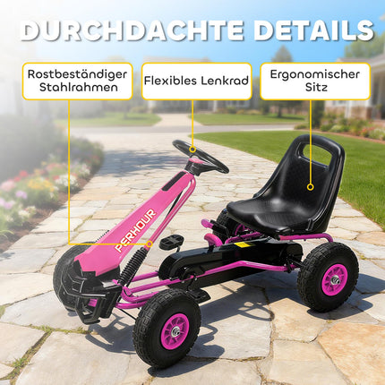 Kids Pedal Go-Kart, Adjustable Seat, EVA Wheels, Ages 3-8