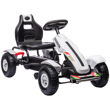 Kids Pedal Go-Kart with Adjustable Seat & Handbrake, White