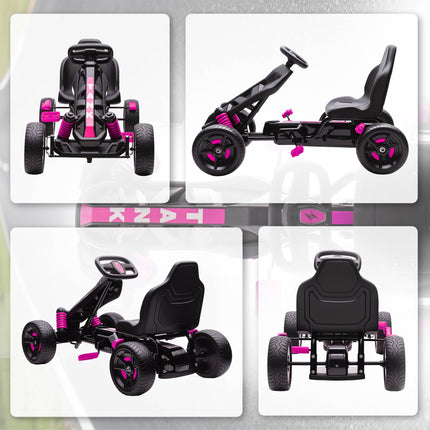 Kids Pedal Go-Kart with Brake, Non-Slip Wheels, Pink