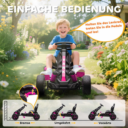 Kids Pedal Go-Kart with Brake, Non-Slip Wheels, Pink