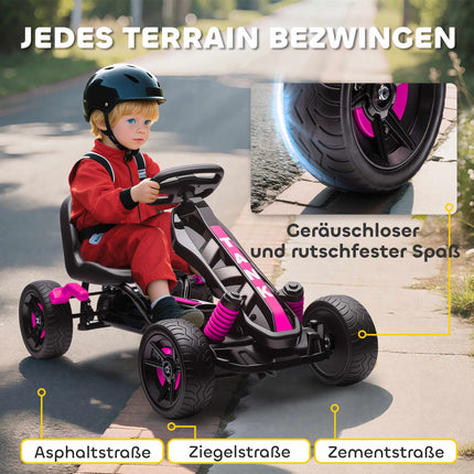 Kids Pedal Go-Kart with Brake, Non-Slip Wheels, Pink
