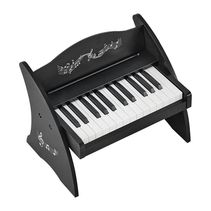 Kids Piano Keyboard, 25-Key Wooden, USB-C Dual Power, Black