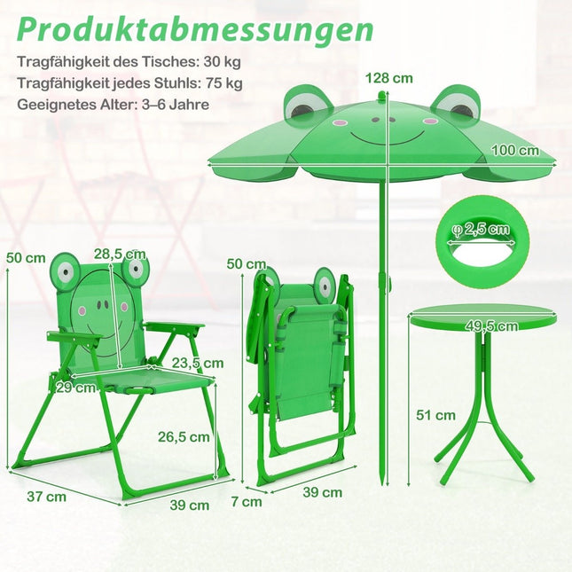Kids' Picnic Set with Umbrella – 4-Piece Folding Table & Chairs
