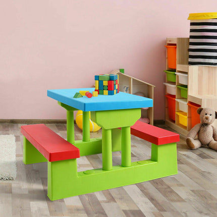 Kids Picnic Table Set With 2 Benches And Umbrella, 4-Seat