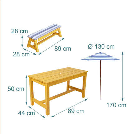 Kids' Picnic Table Set with Parasol and Cushions