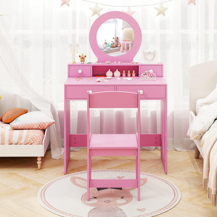Kids Pink Vanity Set with Mirror and Chair – MDF & Acrylic