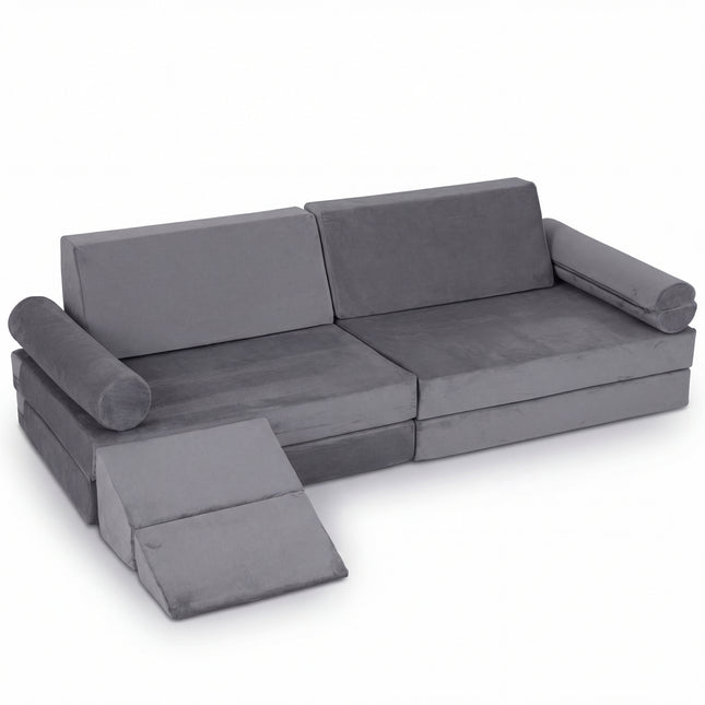 Kids Play Couch, 10-Piece Modular Foam Climber, Grey
