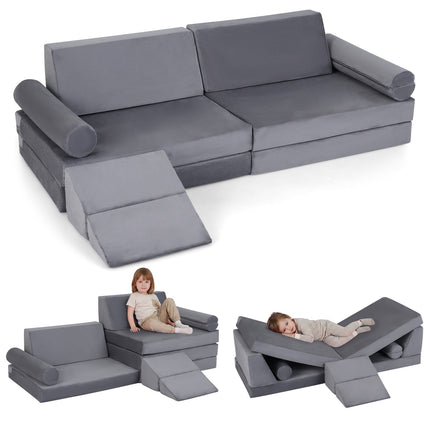 Kids Play Couch, 10-Piece Modular Foam Climber, Grey