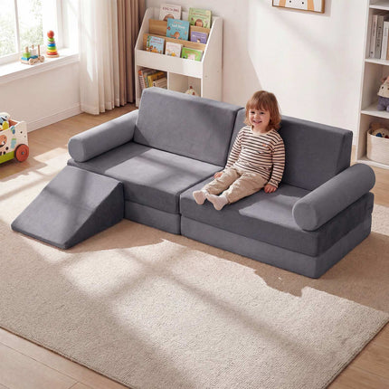 Kids Play Couch, 10-Piece Modular Foam Climber, Grey