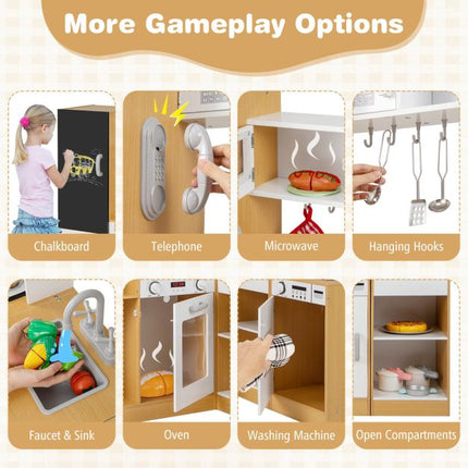 Kids Play Kitchen Set, 3-Piece, Lights Sounds, Chalkboard