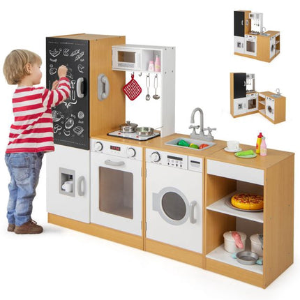Kids Play Kitchen Set, 3-Piece, Lights Sounds, Chalkboard