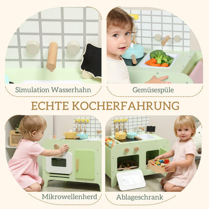 Kids Play Kitchen Set, MDF, 15 Accessories, Green, 40 cm