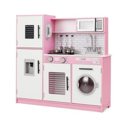Kids Play Kitchen Set – Oven, Washing Machine, Lights, Pink