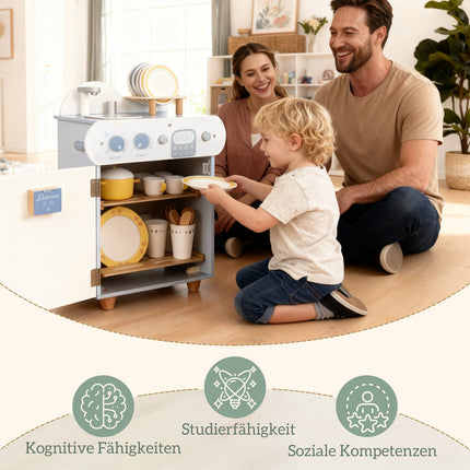 Kids Play Kitchen Set, Wooden Dishwasher, 32 Accessories, MDF