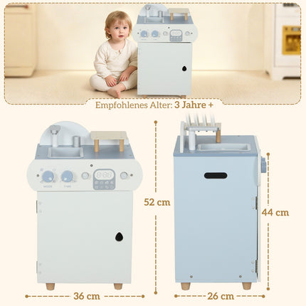 Kids Play Kitchen Set, Wooden Dishwasher, 32 Accessories, MDF