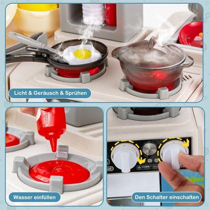Kids' Play Kitchen with 67 Accessories, Water Pump Function