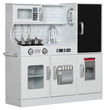 Kids Play Kitchen with Chalkboard, Microwave, Ice Maker