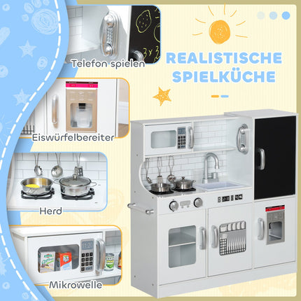 Kids Play Kitchen with Chalkboard, Microwave, Ice Maker