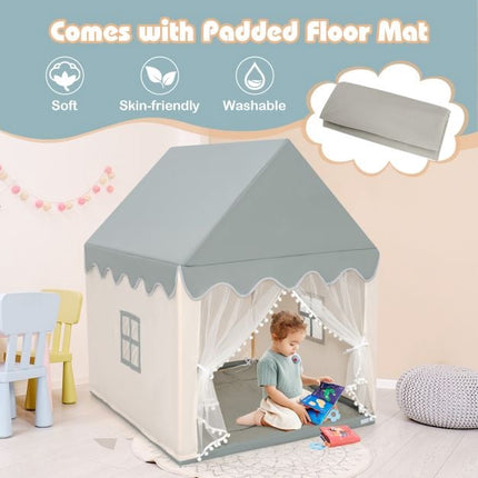 Kids Play Tent With Padded Mat, Wooden Frame, 120x105x140 cm