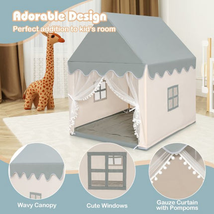 Kids Play Tent With Padded Mat, Wooden Frame, 120x105x140 cm